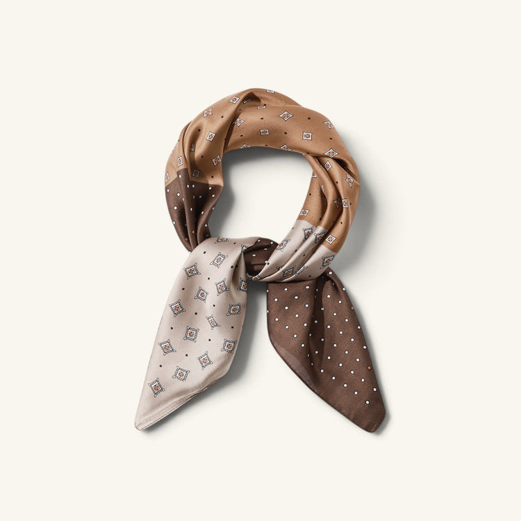 RecloStudio Halstuch Coffee Harmony in Beige und Braun mit Patchwork-Muster aus seidig-weichem Polyester