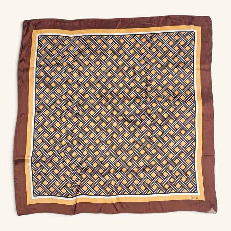 RecloStudio Vintage Halstuch Echos aus Polyester mit braunem Geflechtmuster und zartem Schimmer, 65x65 cm