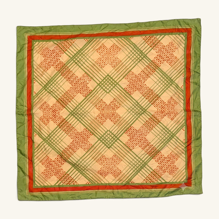RecloStudio Vintage Halstuch aus Polyester mit grün-orangem Karomuster und zartem Schimmer, 65x65 cm