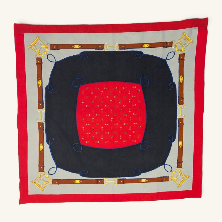 RecloStudio Vintage Halstuch aus Polyester mit Steigbügelmuster in Rot, Grau und Schwarz, 75x75 cm