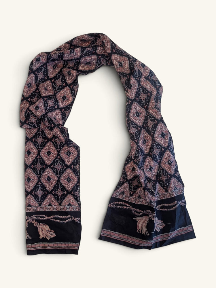 RecloStudio Vintage Schal aus Polyester mit Rauten-Muster in Dunkelblau und Rosa, zart schimmernd