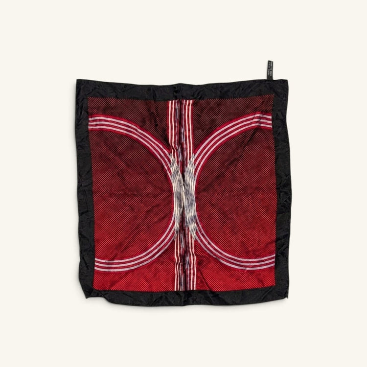 RecloStudio Vintage Halstuch aus roter Seide mit schwarzem Rand und weißem Punktdesign, quadratisch, 32x32 cm